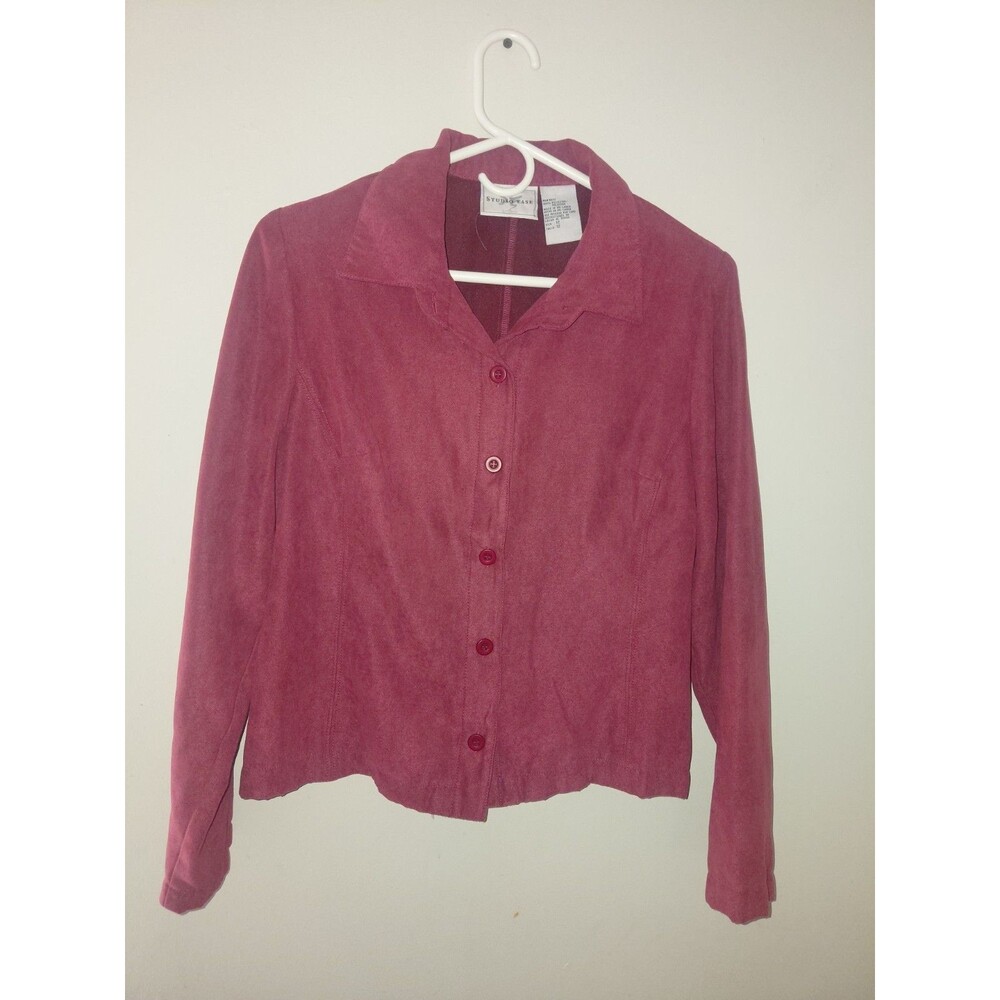 VINTAGE STUDIO EASE PETITE BUTTON UP SHIRT LONG SLV BURGUNDY SOFT TOP 12P